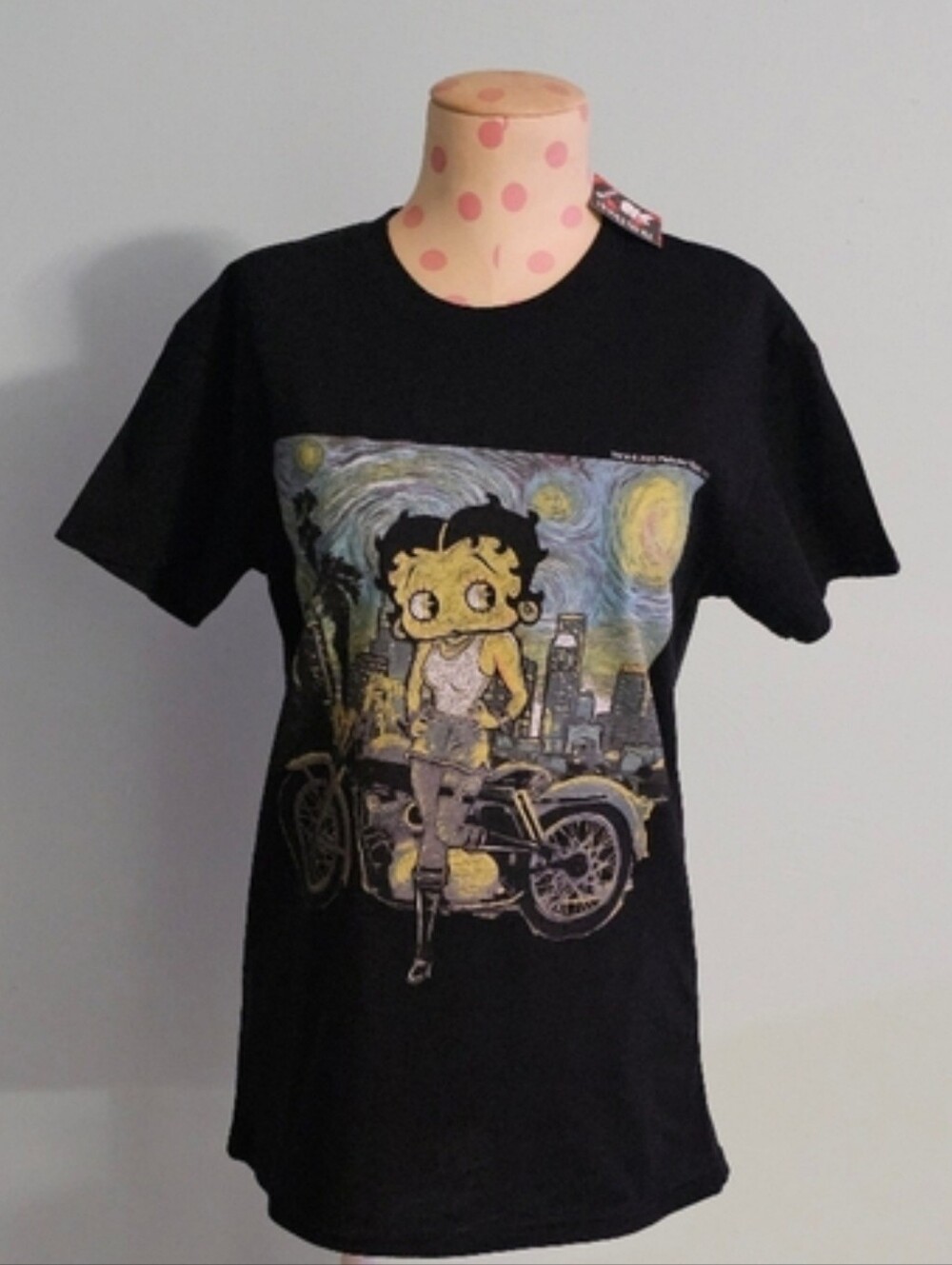 BETTY BOOP Starry Night Van Gogh Motorcycle Cropped T-shirt